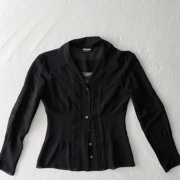 Moschino Couture lace pintuck sheer black shaped button down blouse 8 - Picture 1 of 10
